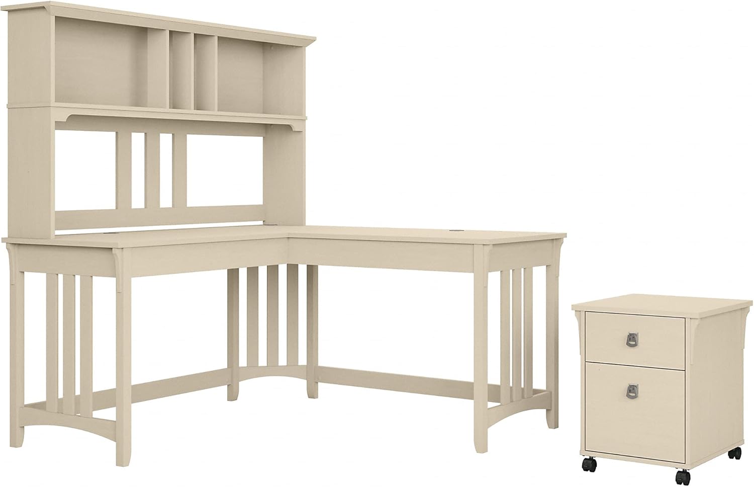 Bush Furniture Salinas L Shaped Writing Desk with Hutch and Mobile File Cabinet, 60W, Vintage Black