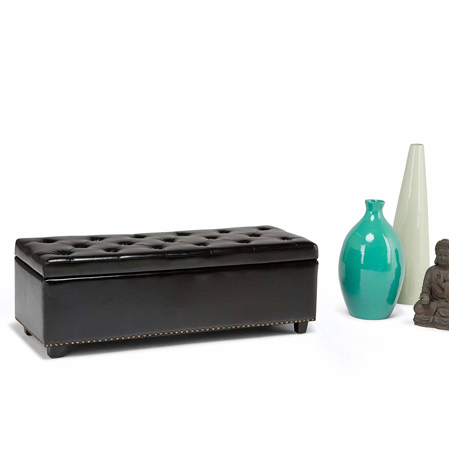 Simpli Home Hamilton Storage Ottoman Bench Midnight Black