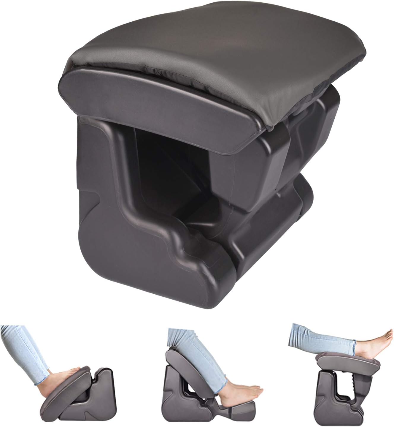 Ergonomic Footrest Foldable Ottomans Angle Height Adjustable Stool with 3 Functional Modes & Massage,Max 120 Pounds Load for Office,Under Desk,Car (Black) Pack of 2