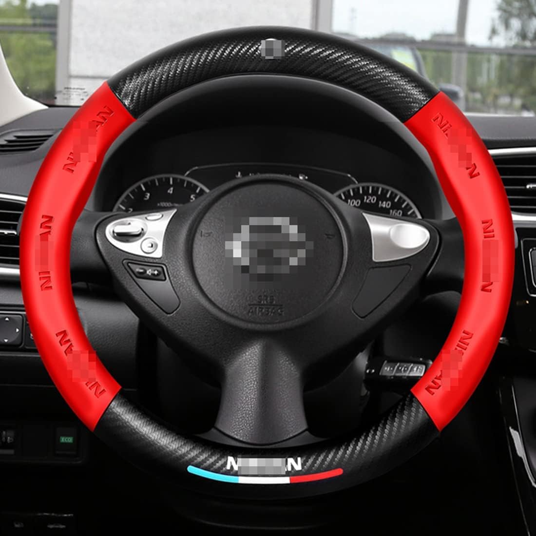 Custom-Fit Car Steering Wheel Cover for Nissan.Car Steering Wheel Cover - Red Auto Accessories Sport Microfiber Comfortable Non-Slip Breathable with Logo (for Nissan, Red)