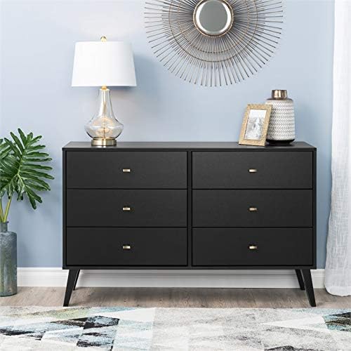 Allora Mid Century Modern 6 Drawer Double Dresser in Black