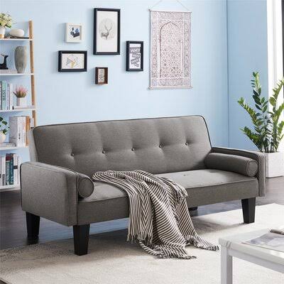 Girdner Twin 71.65x22 Wide Tufted Back Convertible Sofa Latitude Run Fabric: Light Gray Linen Blend