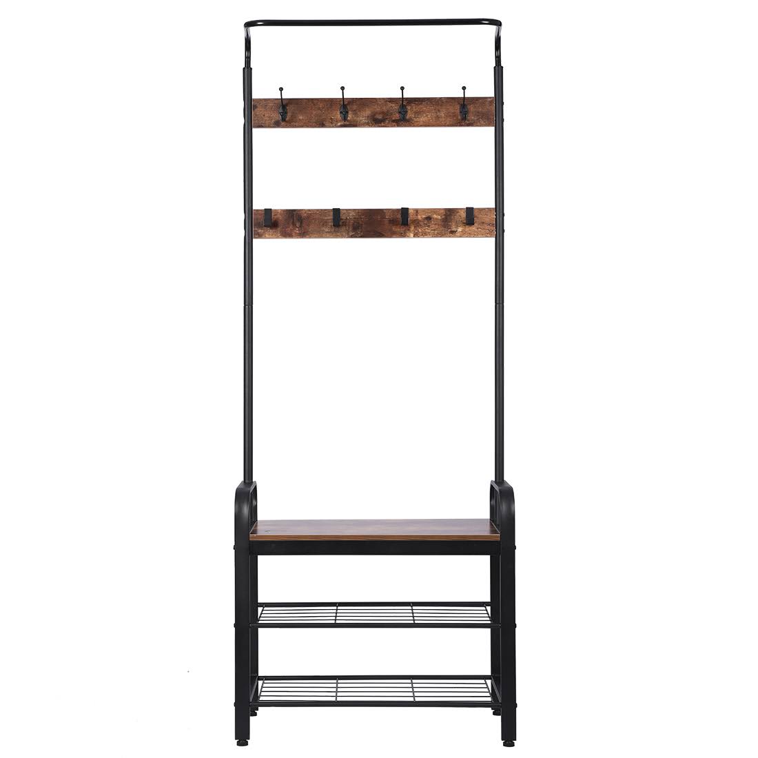 Unbrand VIVOHOME 3-in-1 Entryway Hall Tree, Stand Coat Rack Storage Bench, 8 Hooks Brown