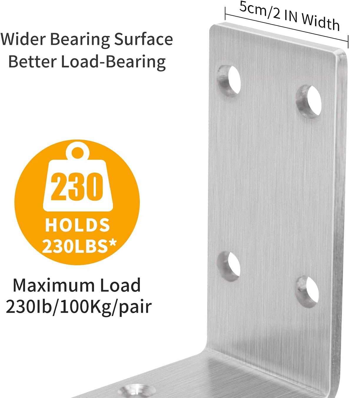 YUMORE Shelf Bracket Heavy Duty 10x6x2 in, 1/5IN Extra Thick Solid L Brackets Stainless Steel Countertop Bar Top Support Brackets Wall Mounted, Includes Hardware, 2 Pack