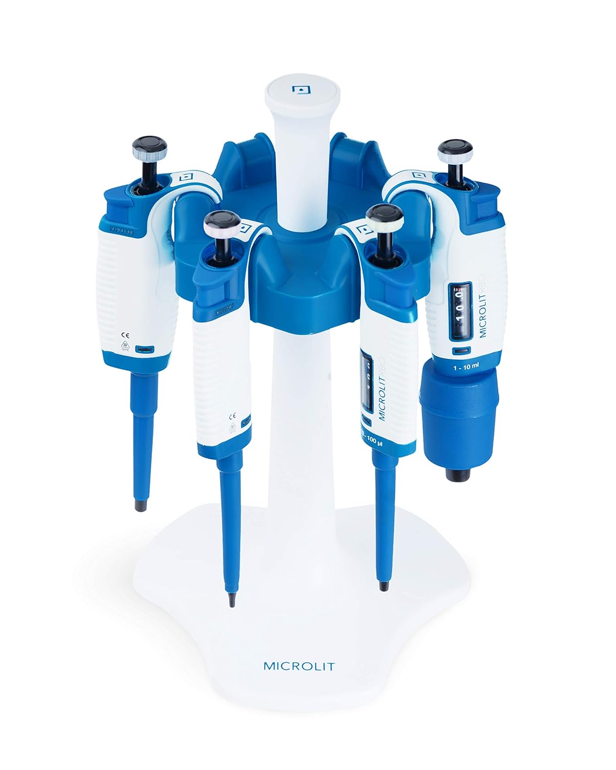 Micropipette Complete Starter Kit Set 0.5-10ul, 10-100ul, 100-1000ul, 1-10ml Single Channel with Tips Box/Packet and Pipette Carousel Stand by Microlit