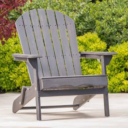 Daphne Outdoor Folding Acacia Wood Adirondack Chair, Dark Grey, Gray