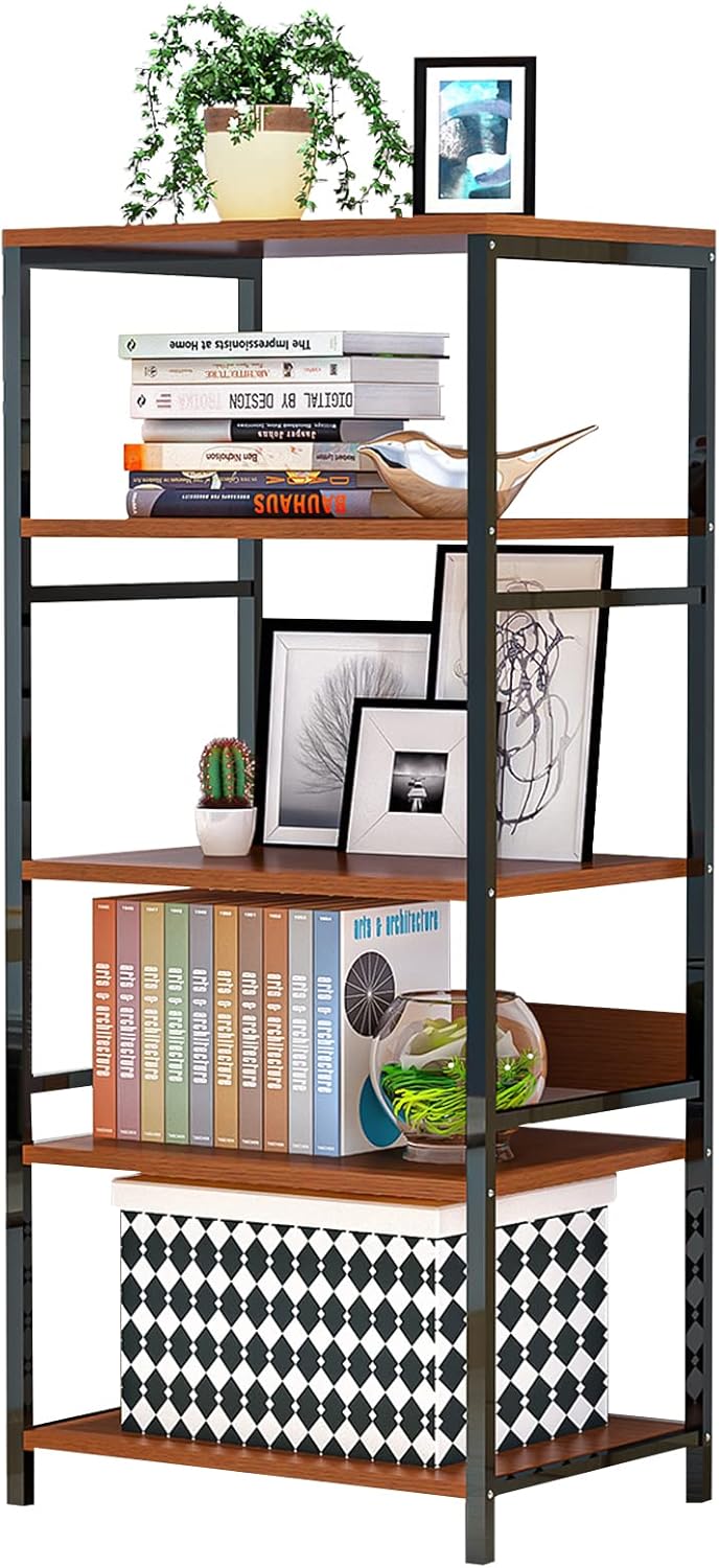 Vintage 5-Tier Industrial Bookshelf Bookcase, YOCOMEY Open Standing Storage Wood Shelf with Metal Frames, Modern Tall Display Rack Shelves Organizer Workstation for Kitchen Home Office Study (White)