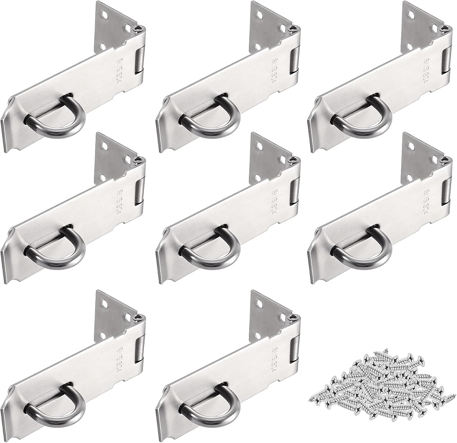 PINGEUI 8 Pack 5 Inches Door Locks Hasp Latch, Stainless Steel Hasp Latch Lock Hasp, Thick Padlock Latch with Mounting Screws for Door, Cabinet, Drawer, Brushed Finish Pack of 2