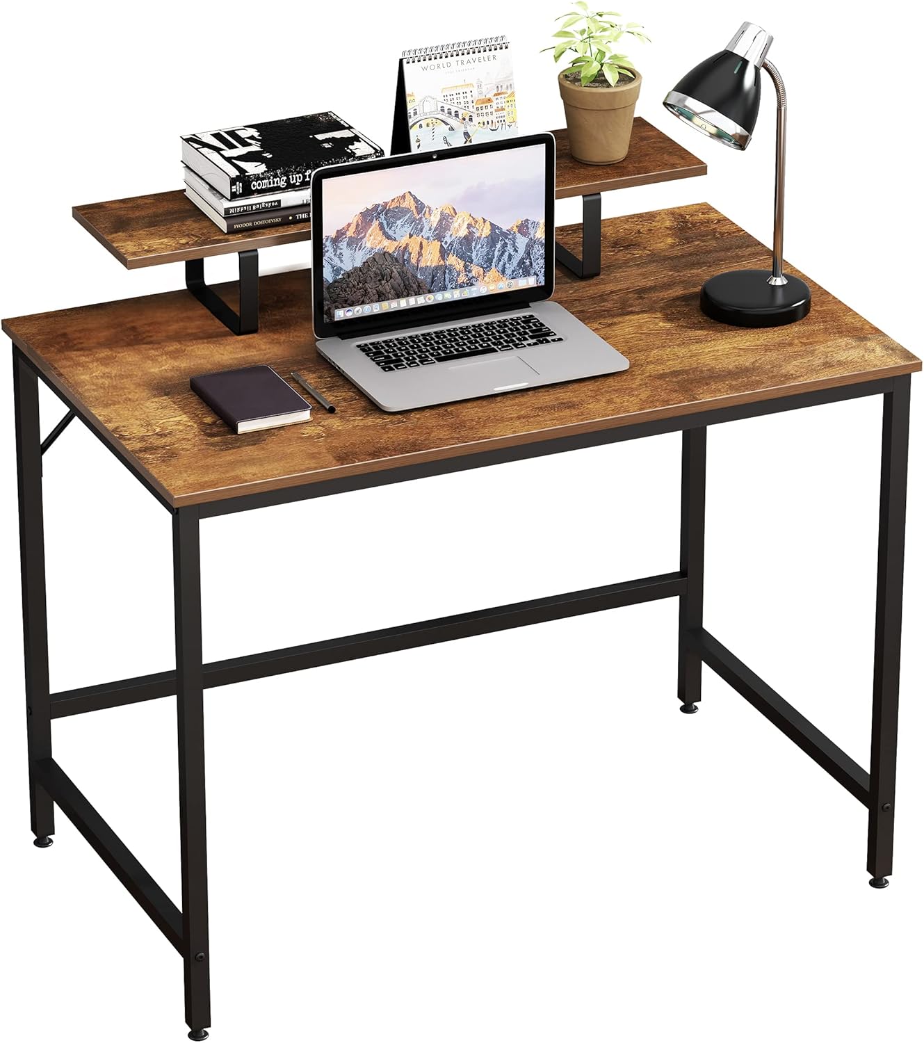 HOMEYFINE Computer Desk,Laptop Table with Storage for Controller,47 Inches,Wood and Metal,Study Table for Home Office(Vintage Oak Finish) Pack of 2