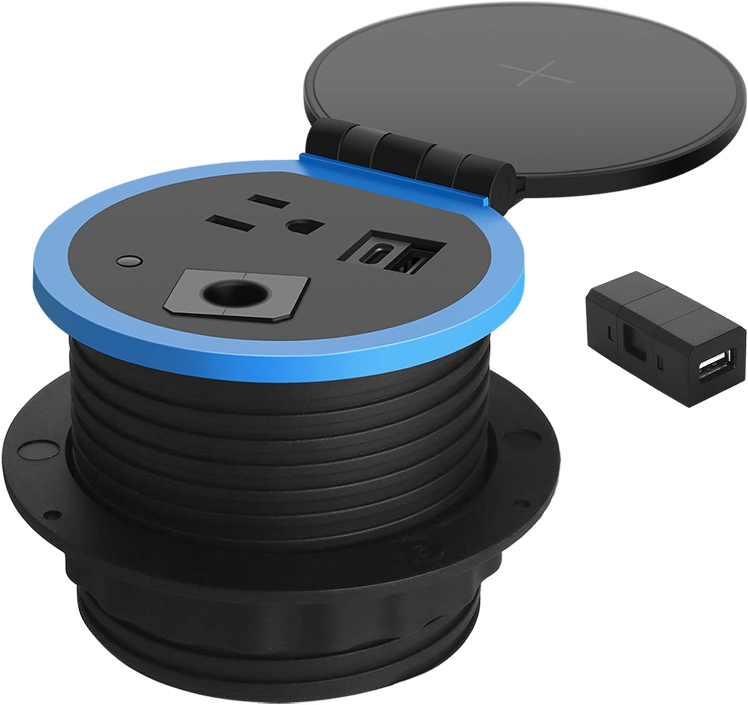 Desktop Power Grommet with Wireless Charger,Desk Outlet Grommet with USB C,Flush-Mount Power Grommet, 3.15