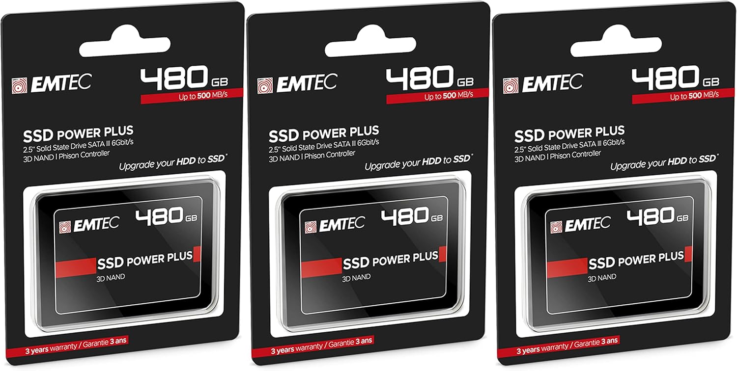 EMTEC 480GB X150 Power Plus 3D NAND 2.5” SATA III Internal Solid State Drive (SSD) ECSSD480GX150 (3-Pack) Pack of 2