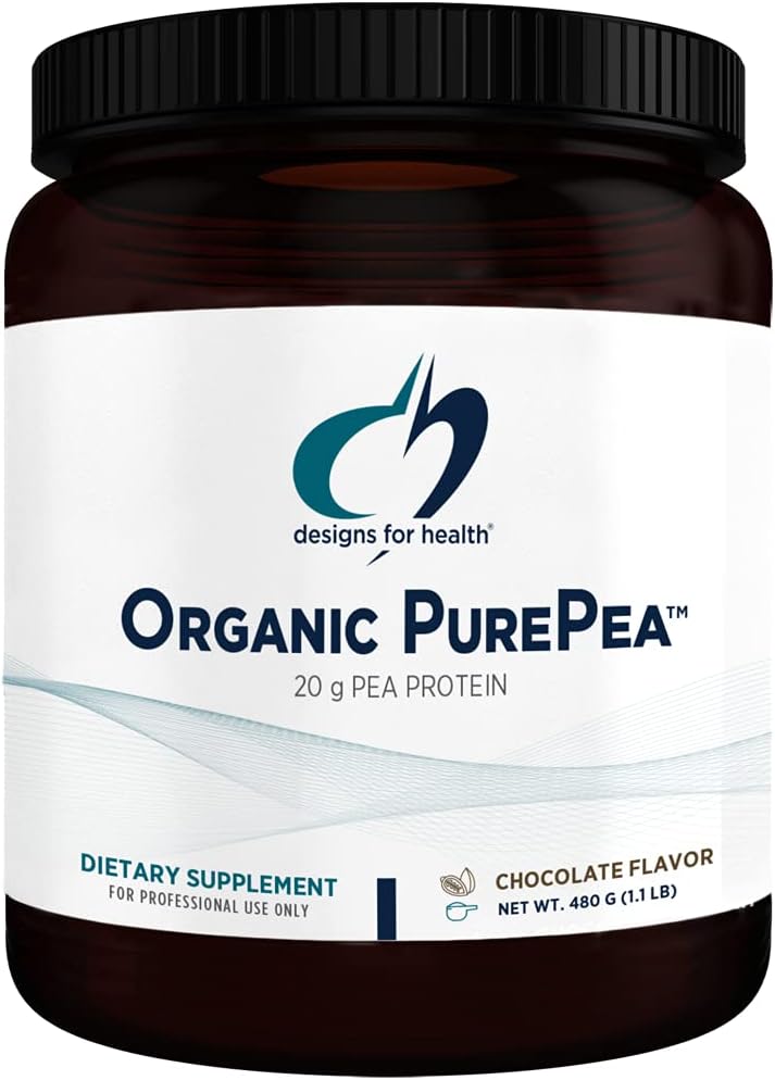Designs for Health Organic PurePea - 20g Vegan Pea Protein, Organic + Non-GMO Natural Drink Mix Powder Supplement, Chocolate (15 Servings / 480g) Pack of 2