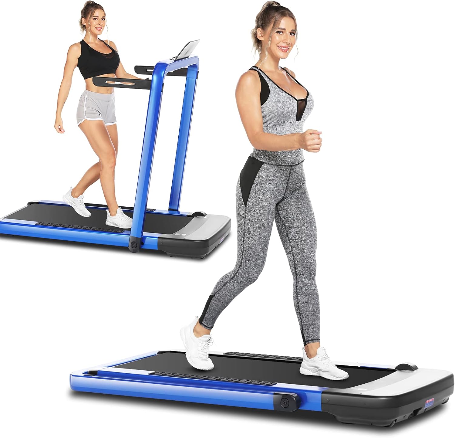 ANCHEER 2 in 1 Folding Treadmill, Portable Under Desk Treadmill for Home Gym Office, Electric Compact Running Walking Machine with App & Remote Control, LCD Display, No Assembly
