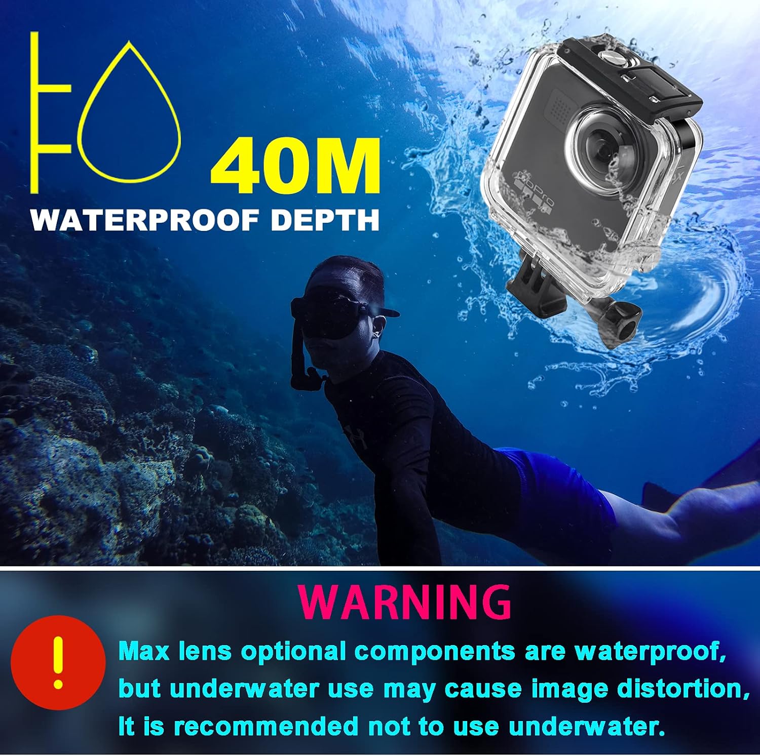 CHongnan- Waterproof Case for Gopro Max Action Camera, Underwater Diving Protective Housing 40M with Bracket Accessories