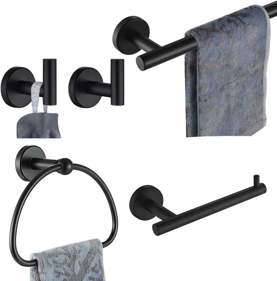 JQK Bathroom Hardware Set Oil Rubbed Bronze, 5-Piece Bath Accessories Set ORB Wall Mount Includes 24 in Towel Bar, 9 in HT Bar, TP Holder, Towel Hook x 2, BAS165-ORB Pack of 2