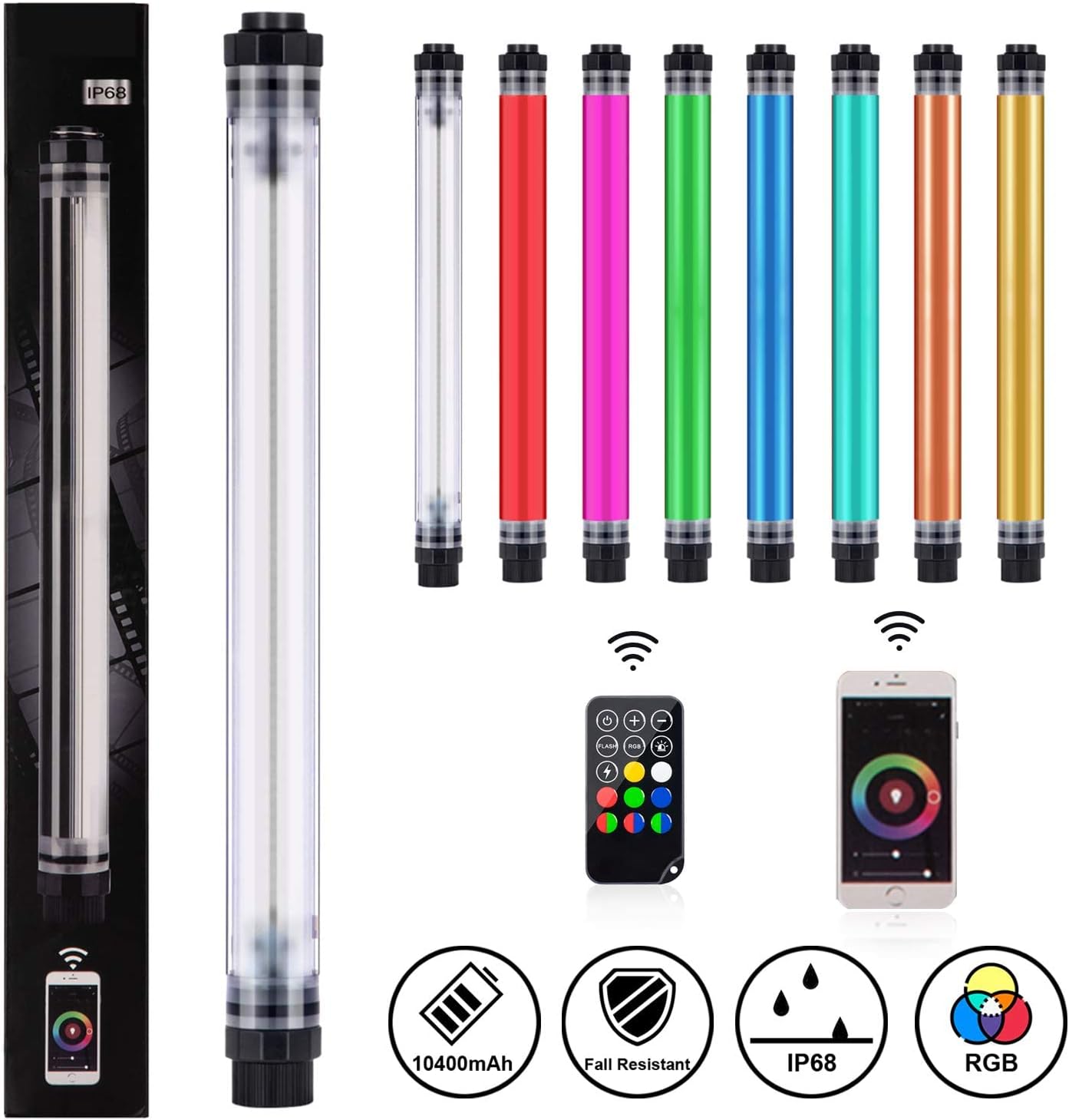 HAILOLY LED Light Stick Professional RGB Handheld Light Wand Photography, LED Video Light, Adjustable Color Temperature 2500K-6500K, App Support Pack of 2