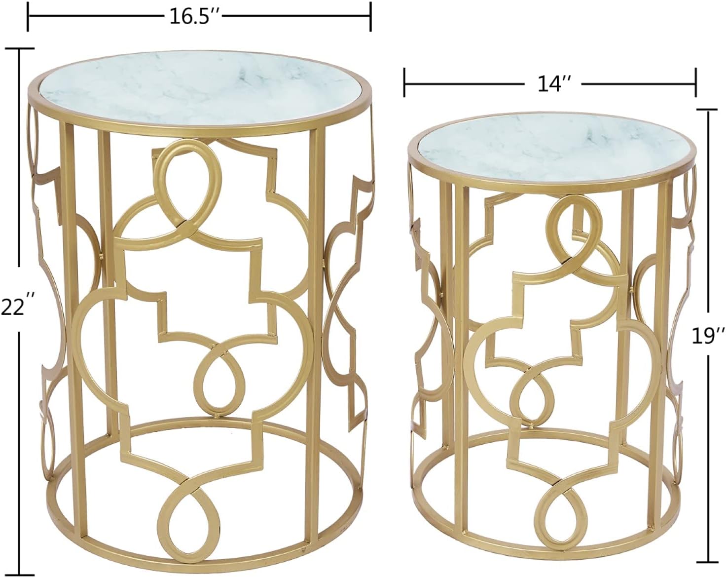 Gold Round Nesting End Side Tables Glass Top Set of 2, Assemble Already, for Small Space Living Room Bedroom, 16.5