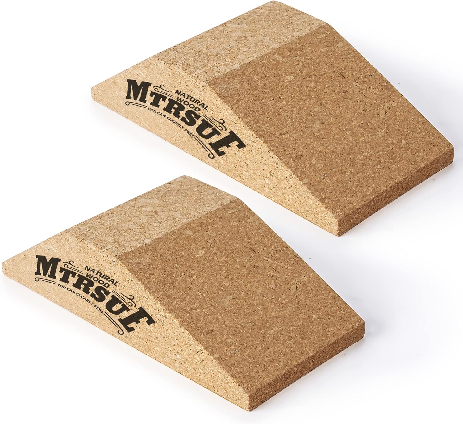 MTRSUE Squat Wedge Block Cork 2 Pack, Non Slip Slant Board Ramp for Heel Elevated, Calf Raise Block for Squat Weightlifting Yoga, Optimize Squatting Form and Improve Strength
