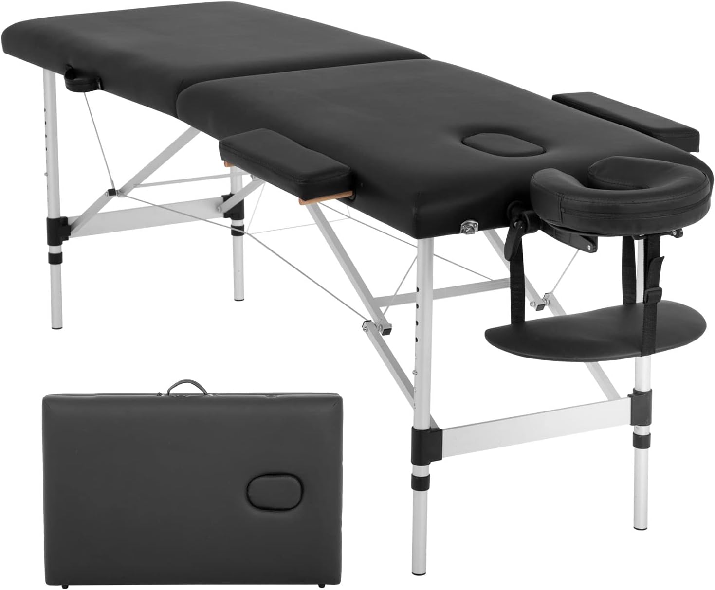 Aluminium Massage Table Portable Massage Table 73 Inch 2 Fold Portable Massage Table Height Adjustable Facial Salon Tattoo Bed W/Face Cradle Carry Case,Black