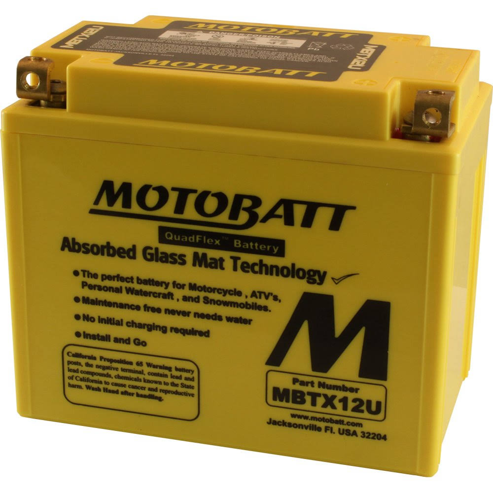 Motobatt MBTX12U (12V 14 Amp) 200cca Factory Activated QuadFlex AGM Battery