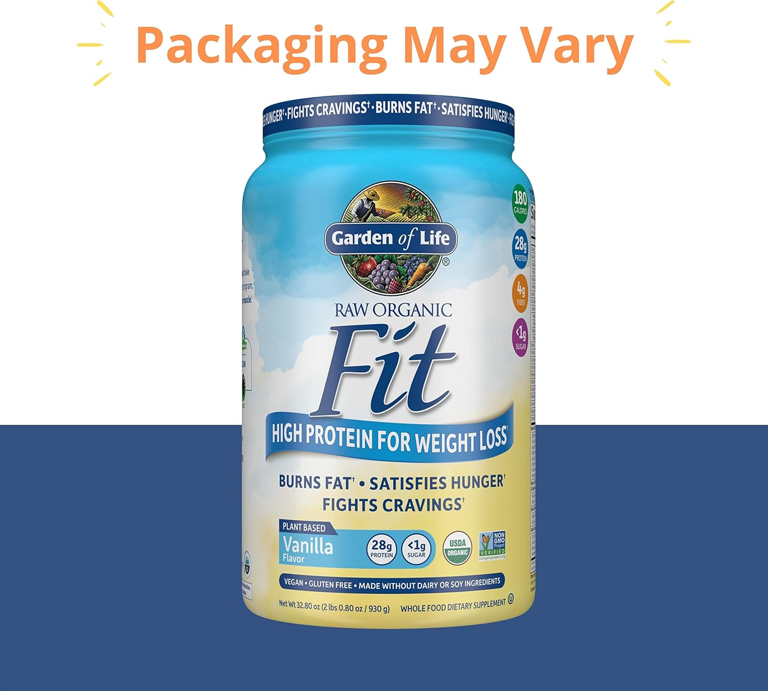 Garden of Life Raw Organic Fit Powder, High Protein for Weight Loss (28g) Plus Fiber, Probiotics & Svetol, Non-GMO Vegan Nutritional Shake, Vanilla, 32.8 Oz Pack of 2