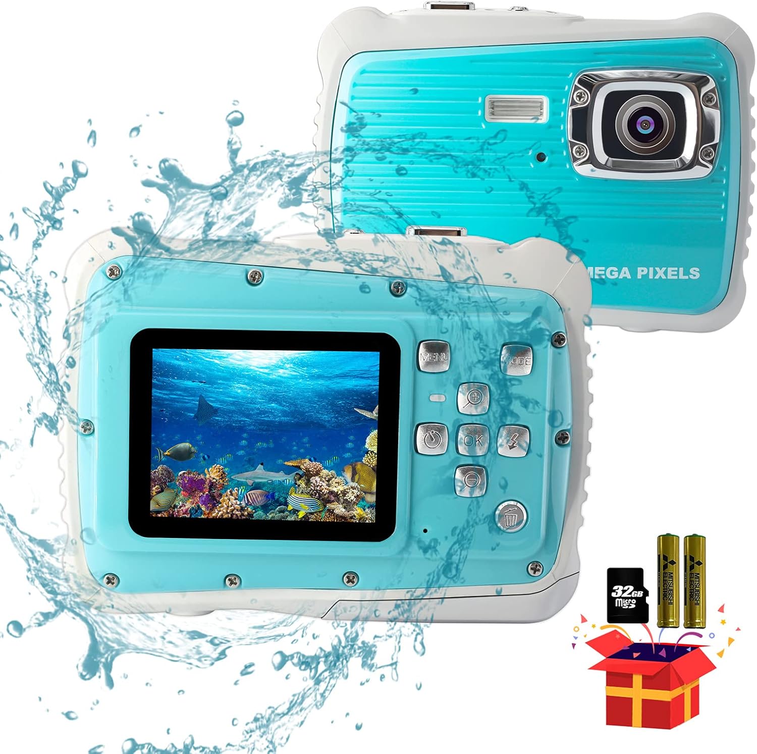 YEEIN Waterproof Kids Camera Digital Kids Camera 21MP HD 3M Underwater Digital Childrens Cameras 2.0 Inch LCD Display Include 32G SD Card Best Gift for Children (Blue) Pack of 2