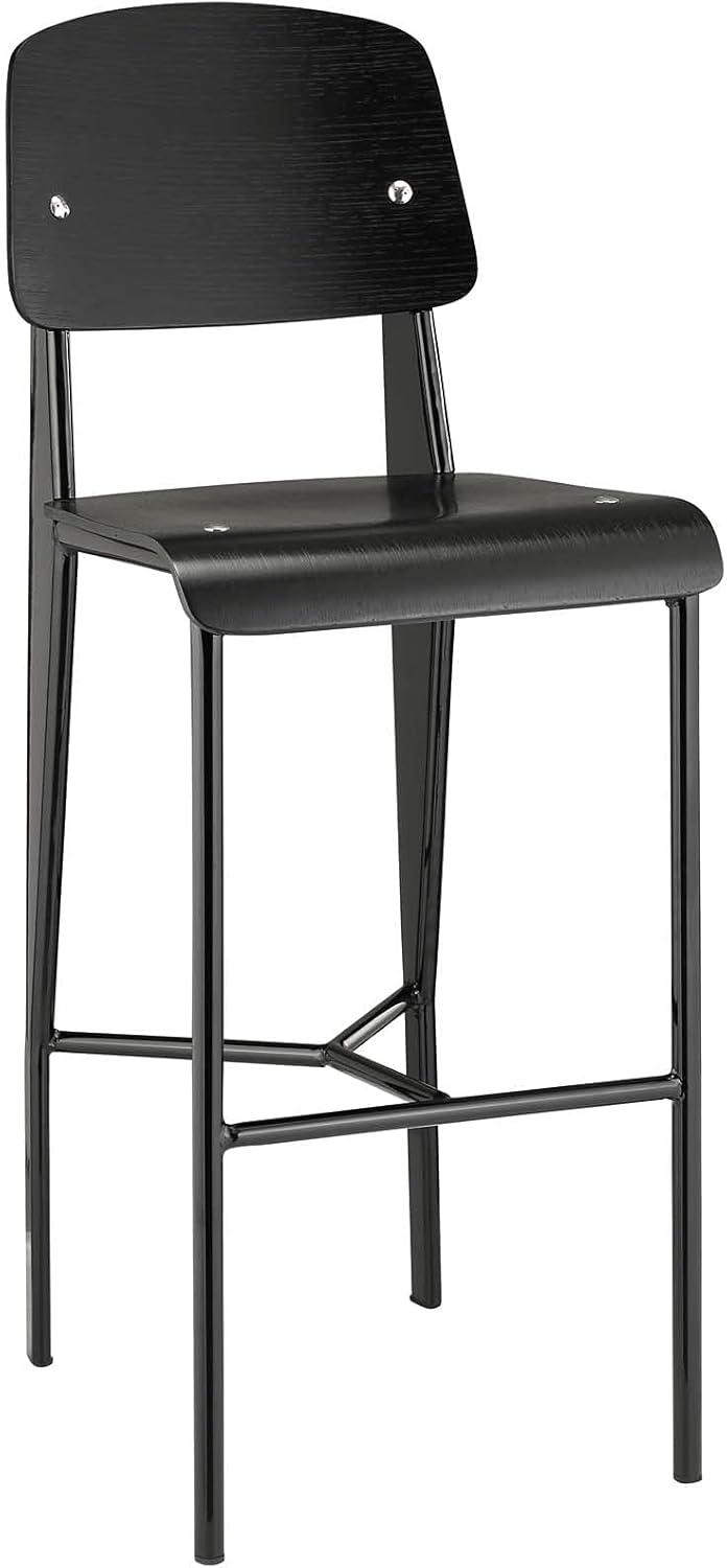 Modway Cabin Modern Farmhouse Wood and Metal Counter Bar Stool in Black