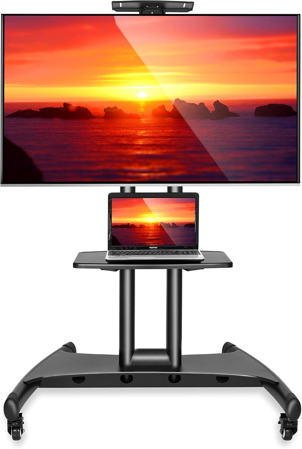 Mount Factory Rolling TV Cart Mobile TV Stand for 40-65 inch Flat Screen, LED, LCD, OLED, Plasma, Curved TV's - Universal Mount with Wheels