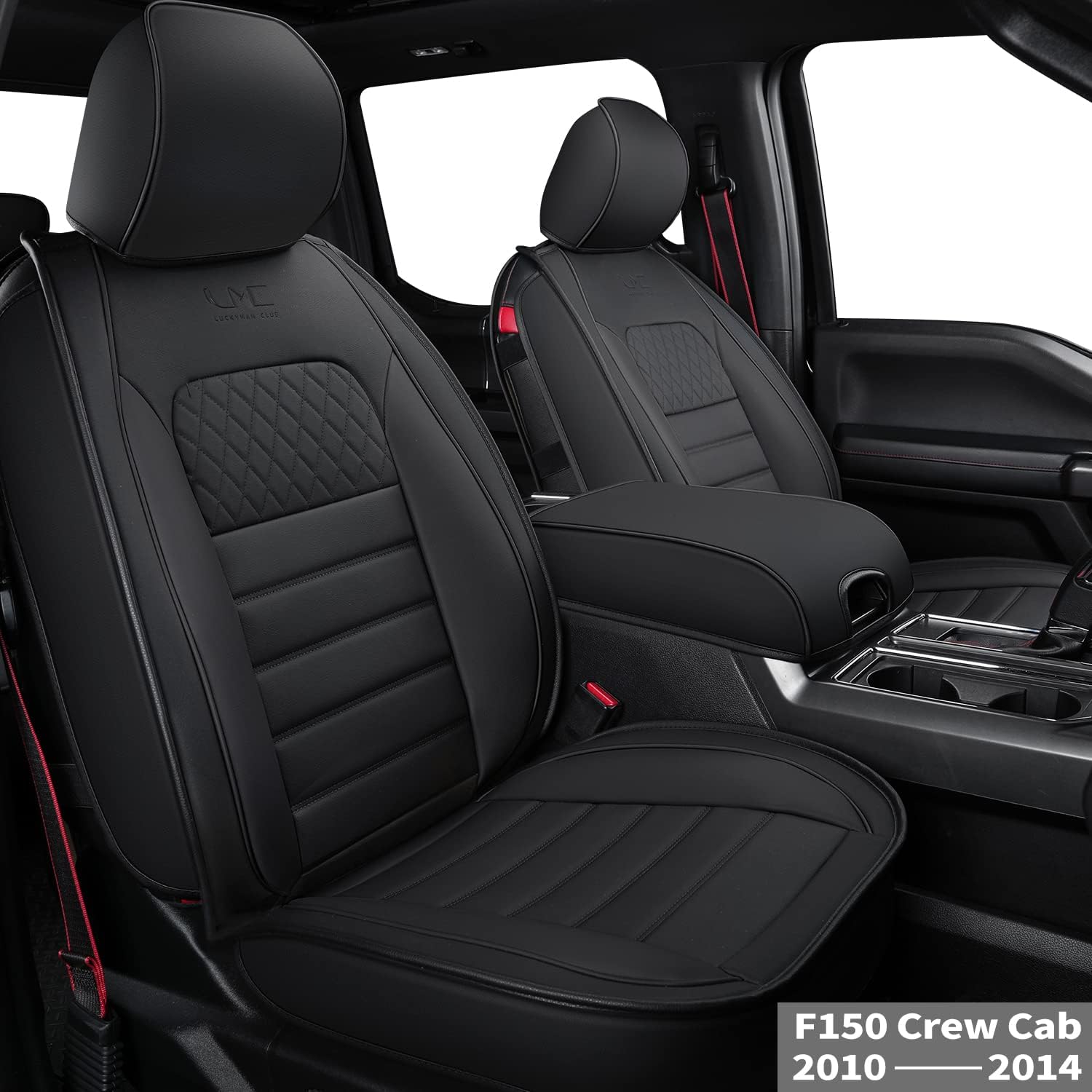 LUCKYMAN CLUB F150 Custom Fit Seat Covers for 2015-2022 F150 Crew Cab, and 2017-2022 F250 F350 Crew Cab with Faux Leather (Black)