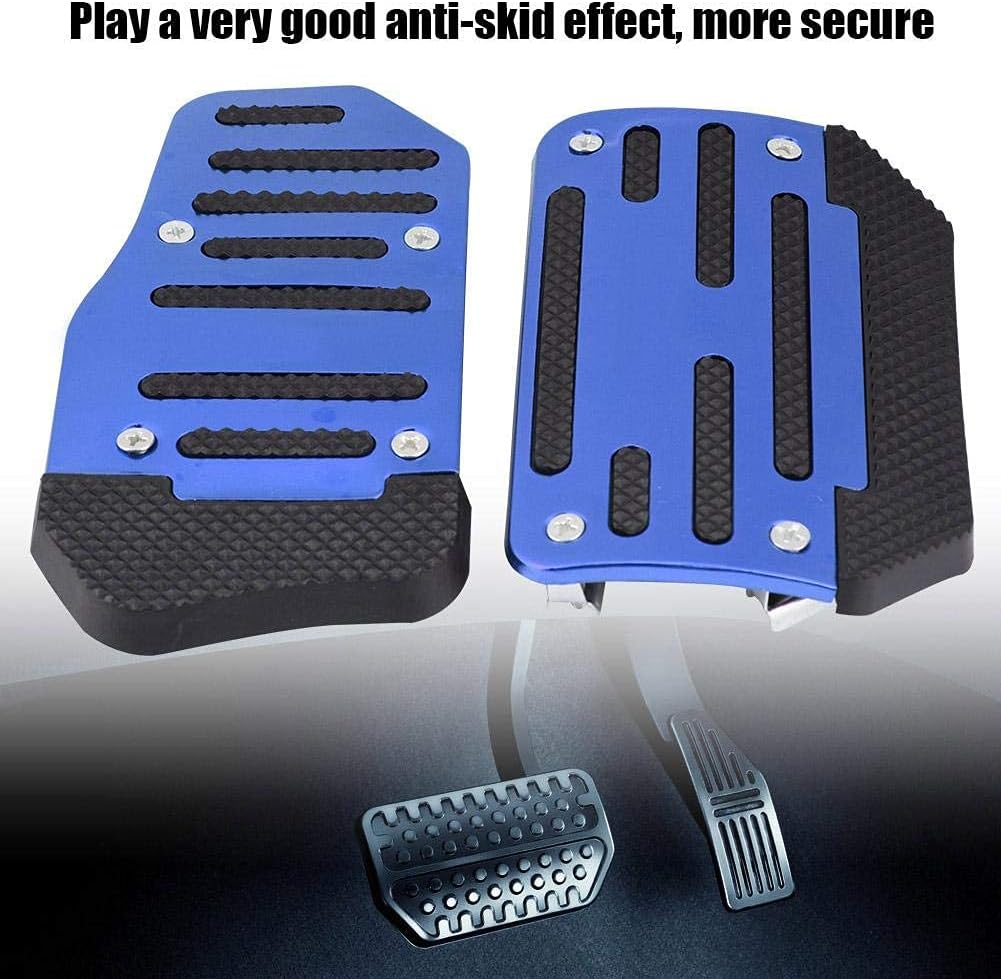 Terisass Brake Pedal Cover Automatic Accelerator Pad Alloy Nonslip Gas Pedal Covers Abs Aluminum Alloy Material Red Blue Silver Car Automatic Vehicle Universal(Blue)