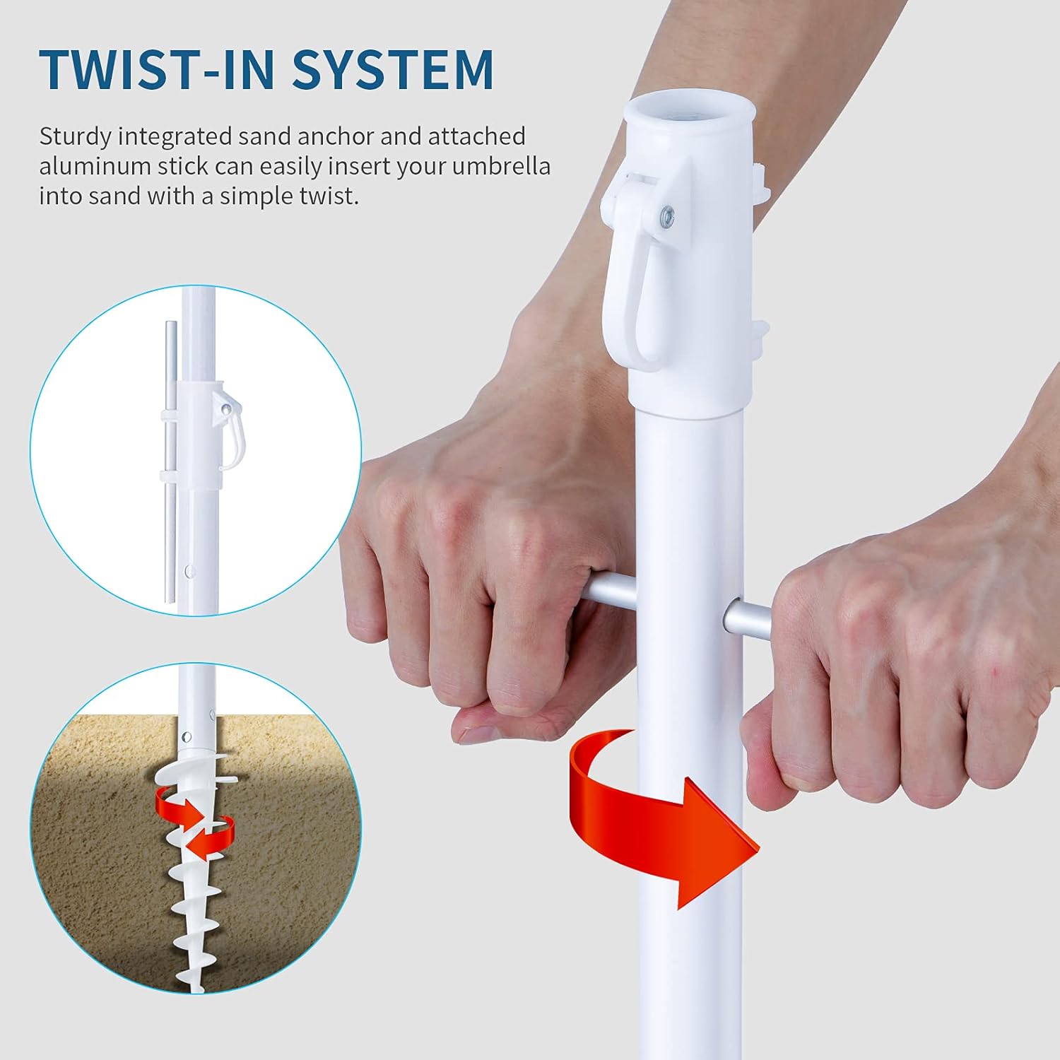 PATIOMNI Beach Umbrella 7.5ft Portable Outdoor Umbrellas with Carry Bag Sand Anchor Push Button Tilt Pole UPF50+ UV Protection Windproof Sunshade Parasol for Beach, Patio, Yard, Garden (Blue& White)