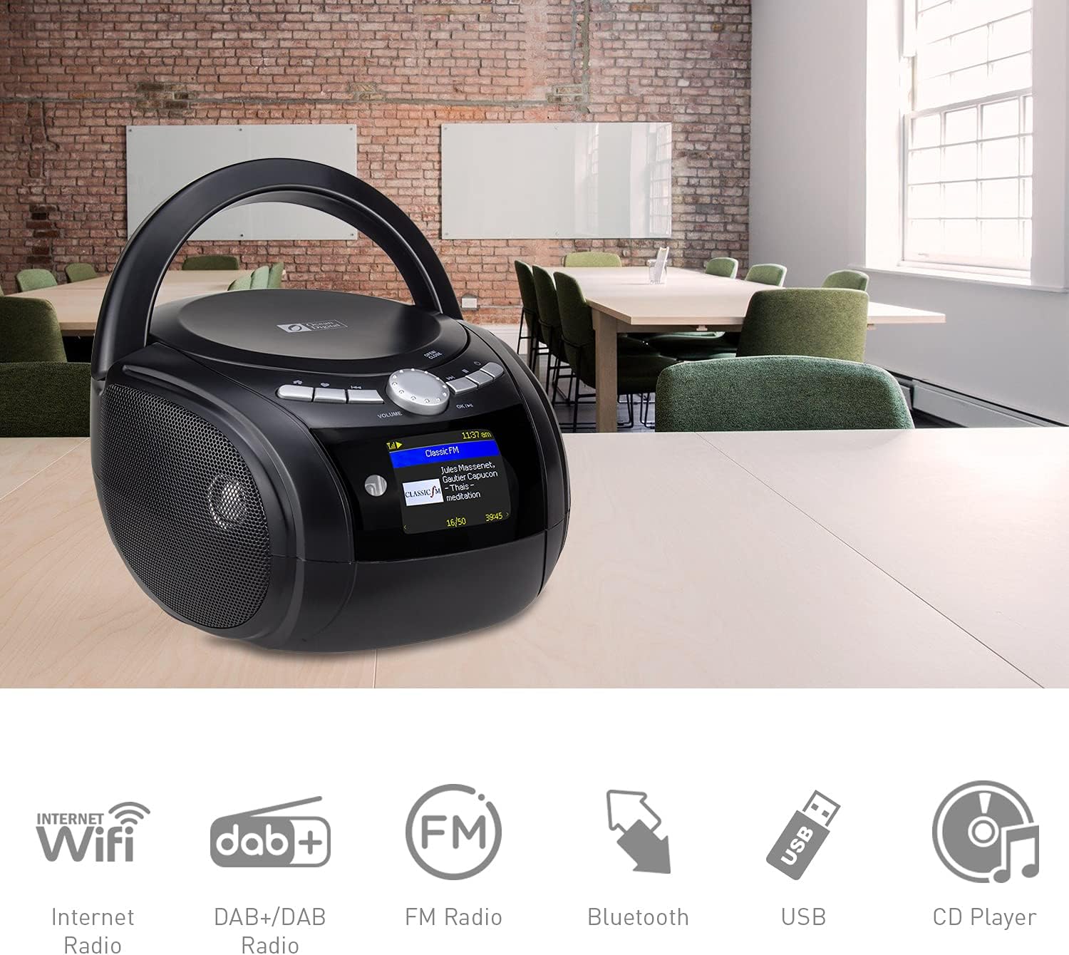 Ocean Digital WR-6238CD Portable Stereo CD Boombox Internet Radio FM Radio CD Player with USB Playback, Bluetooth Playback, Aux Input Pack of 2