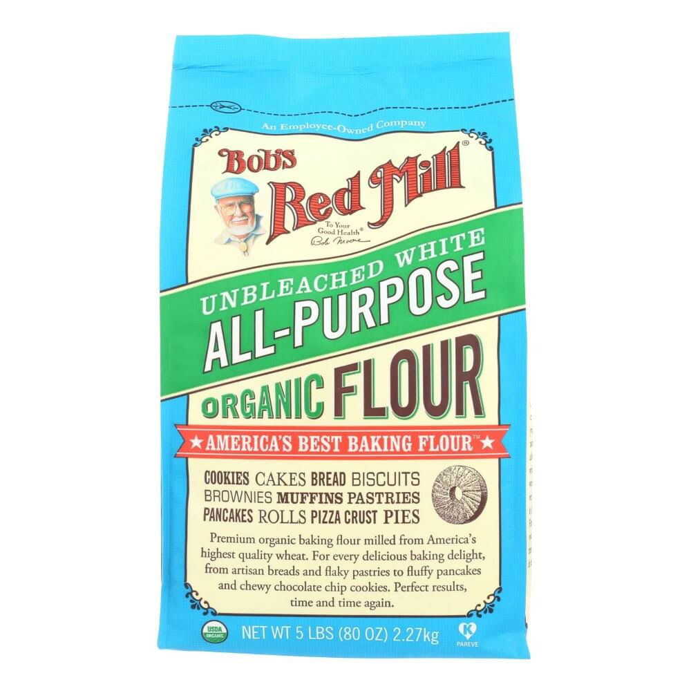 Bob&s Red Mill Organic Unbleached White All-Purpose Flour, 5 Pound (4 Pack)