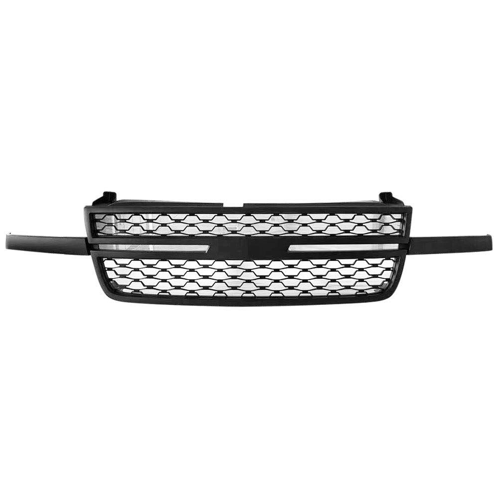 Ikon Motorsports Compatible with 05-07 Chevy Silverado 1500 2500 3500 Front Bumper Hood Grille - Matte Black 2005 2006 2007