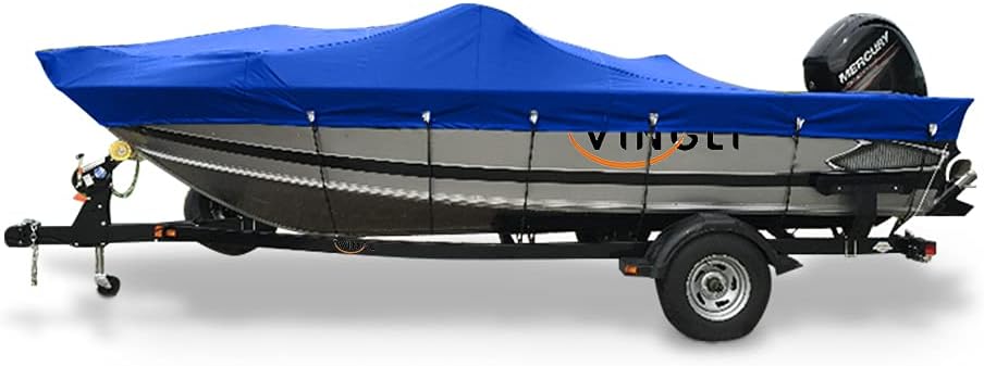 VINGLI Boat Cover Heavy Duty 600D Polyester Waterproof UV Resistant Marine Grade, Durable and Tear Proof, Fits 17-19 feet V-Hull, Tri-Hull Fishing Ski Pro-Style Bass Boats - Black