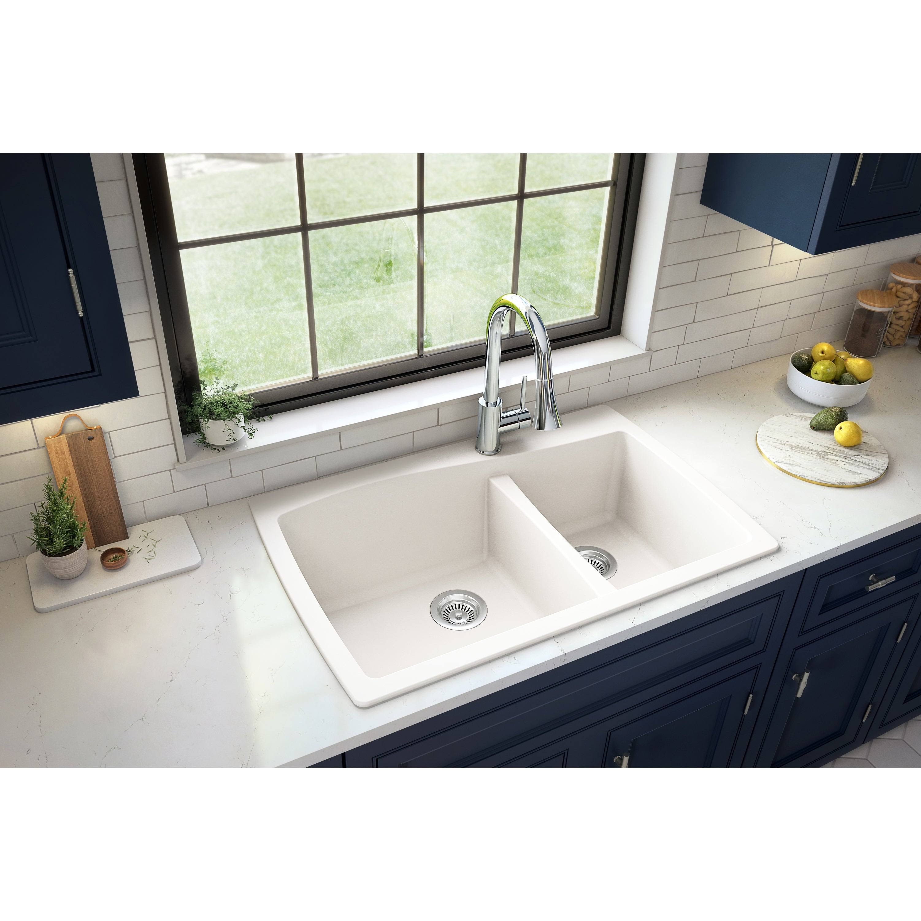 Karran Drop-In Quartz 60/40 Double Bowl Kitchen Sink (Black)