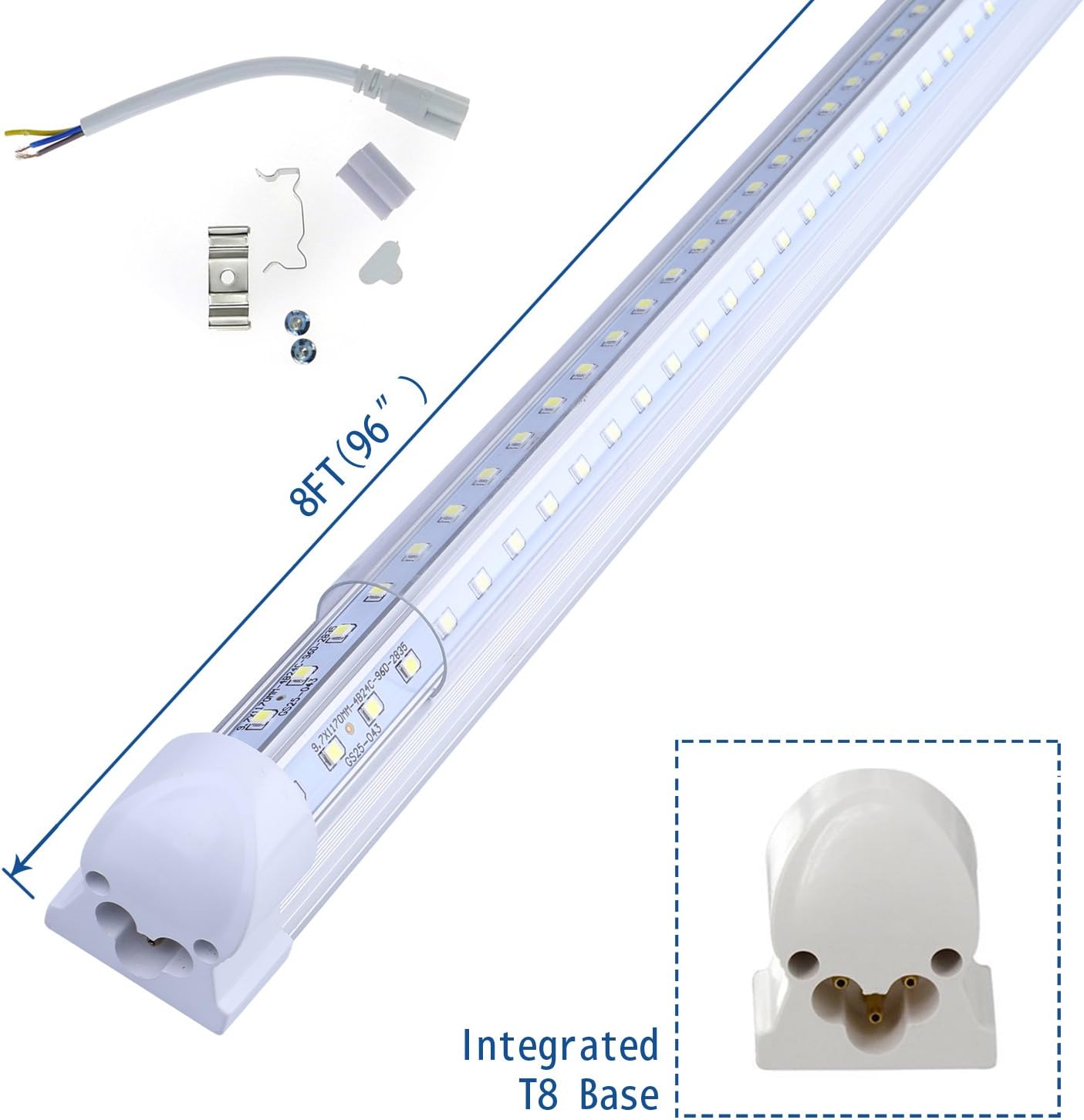 V Shape Integrated LED Tube Light, 8FT 72W (150W Fluorescent Equivalent), Works Without T8 Ballast, Plug and Play, Clear Lens Cover, Cold White 6000K Pack of 4
