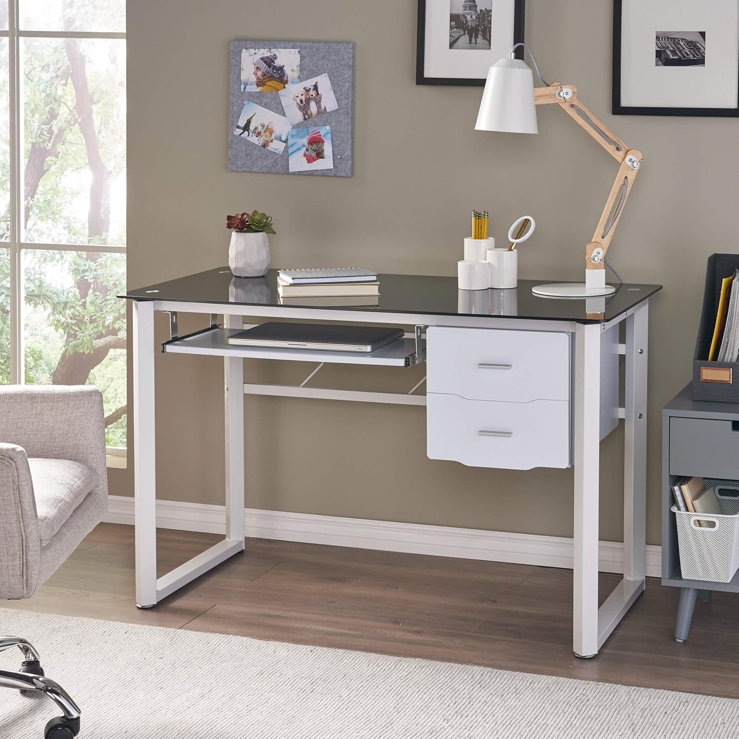 Christopher Knight Home Reeve Tempered Glass Computer Desk, Black And White