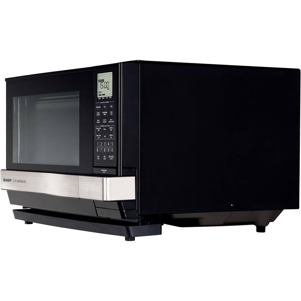 Sharp Steamwave AX-1100S 900W Microwave and Grill - 1 cu ft - Smooth Black/Stainless Steel