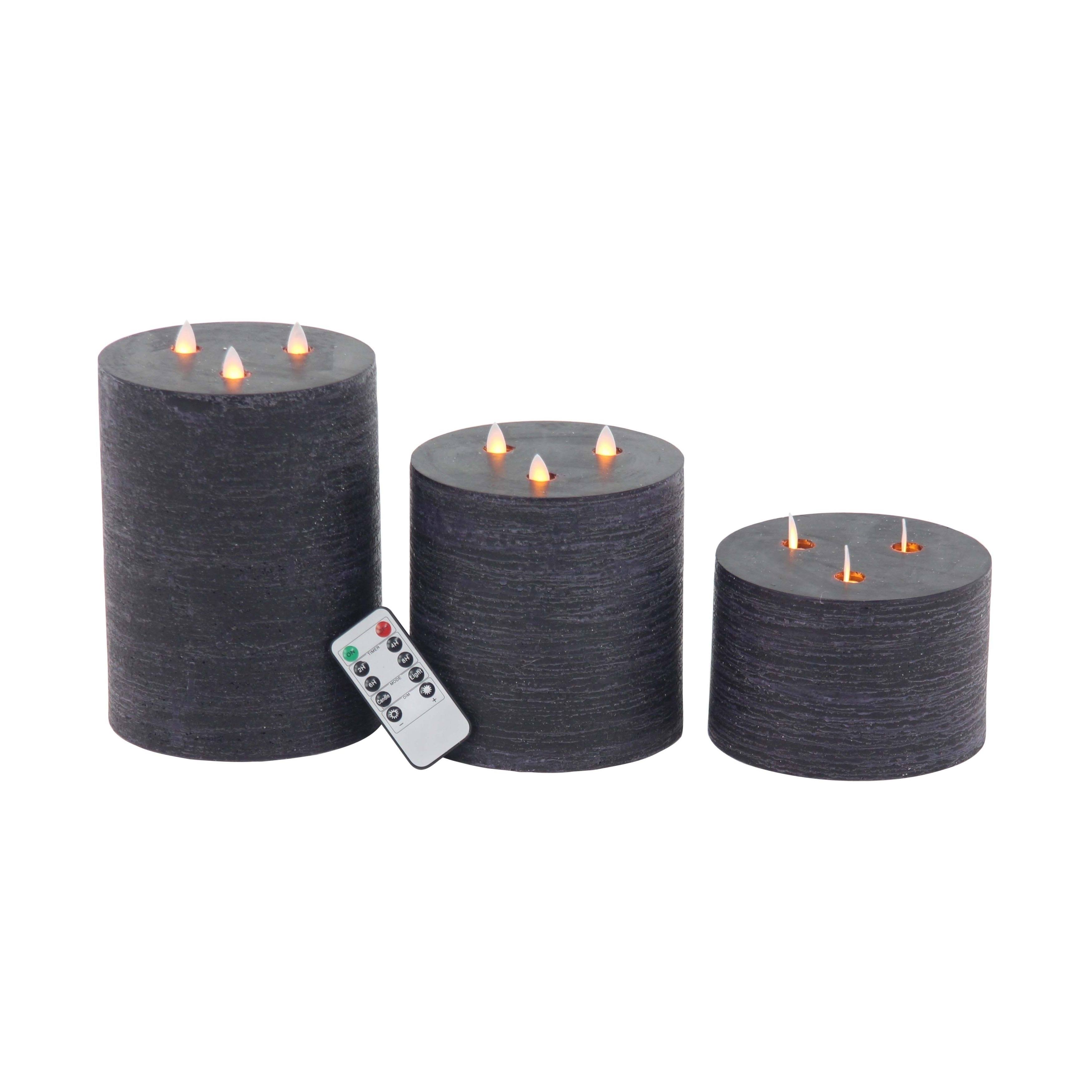 Decmode Wax and LED Flicker Candles - Set of 3 Black