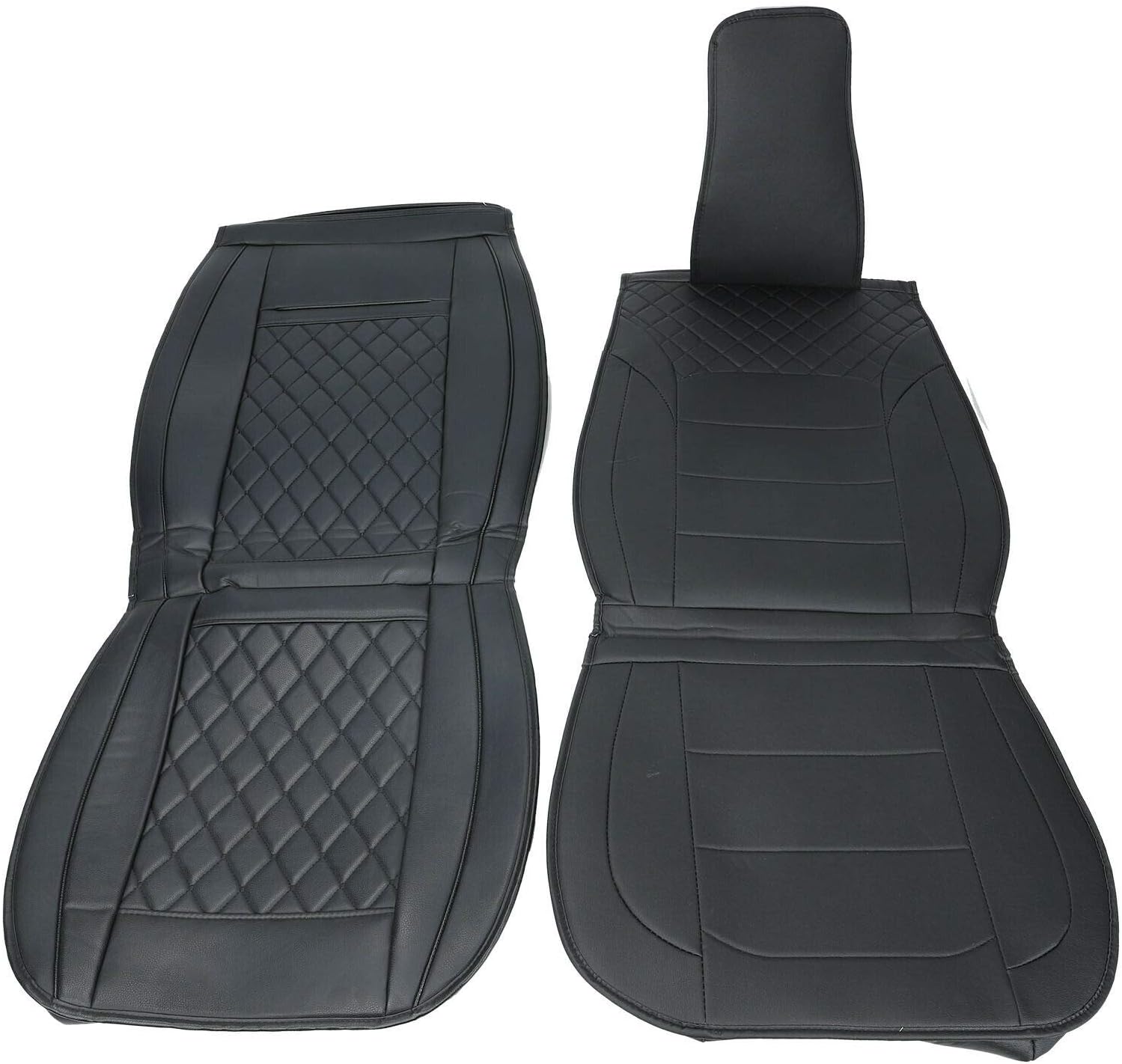 MAGQOO Universal PU Leather Car Seat Cover Full Set 5-Seat Front&Rear Cushions Full Seat with Pillows Fit for SUV Truck Van Year Round Use (Black/White Line)