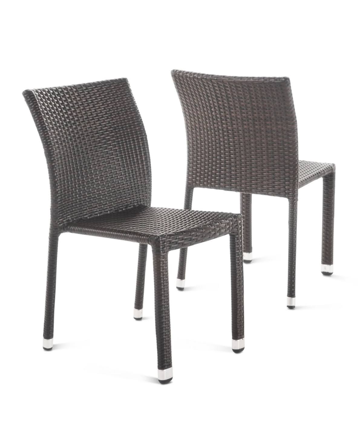 Noble House Dover Outdoor Armless Stack Chairs with Frame, Set of 2 - Dark Brown