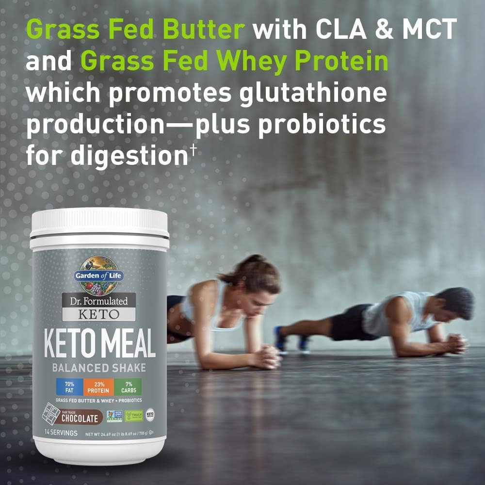 Garden of Life Dr. Formulated Keto Meal Balanced Shake - Chocolate Powder, 14 Servings, Truly Grass Fed Butter & Whey Protein Plus Probiotics, Non-GMO, Gluten Free, Ketogenic, Paleo Meal Replacement Pack of 2