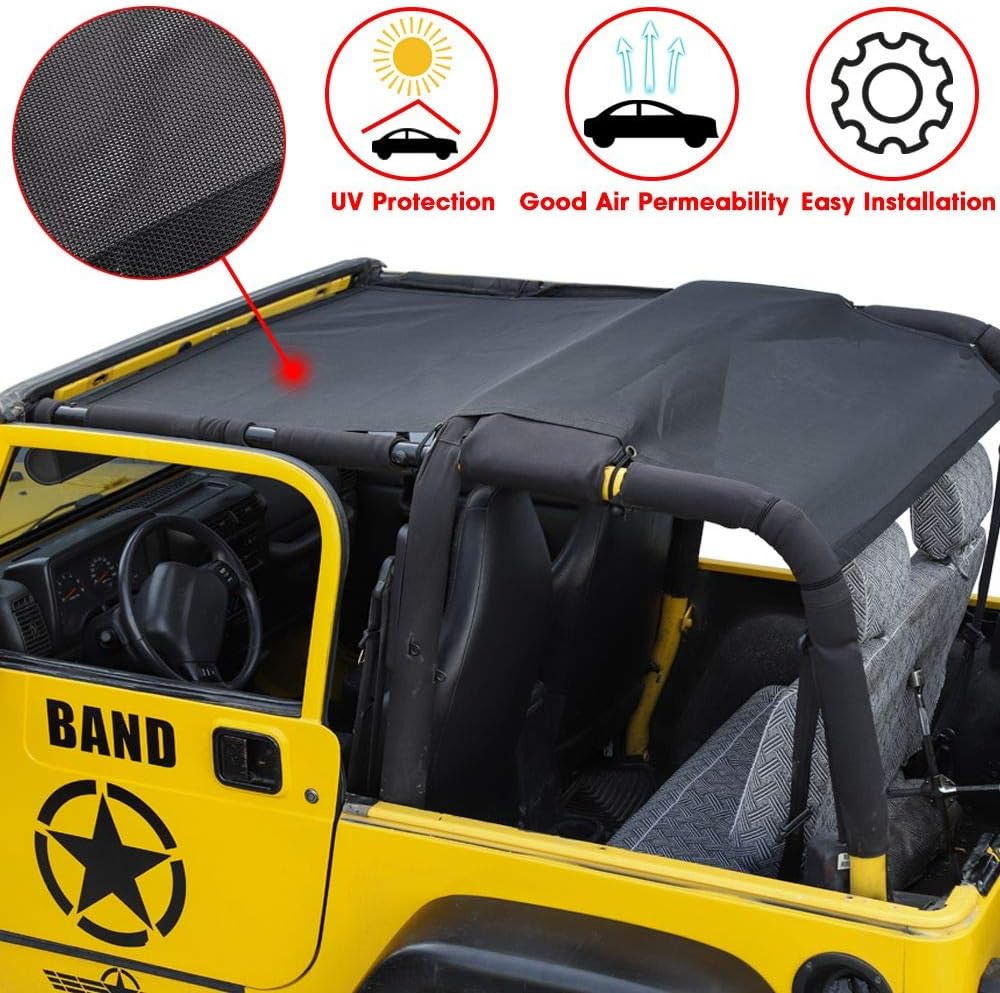 RT-TCZ Durable Polyester Mesh Bikini Top Cover Provides UV Sun Protection for 1997-2006 Jeep Wrangler TJ & Unlimited (TJ-Black)