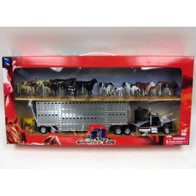 New Ray Country Life - Kenworth Livestock Tractor Trailer with 10 Head of Cattle - 1:43 Scale