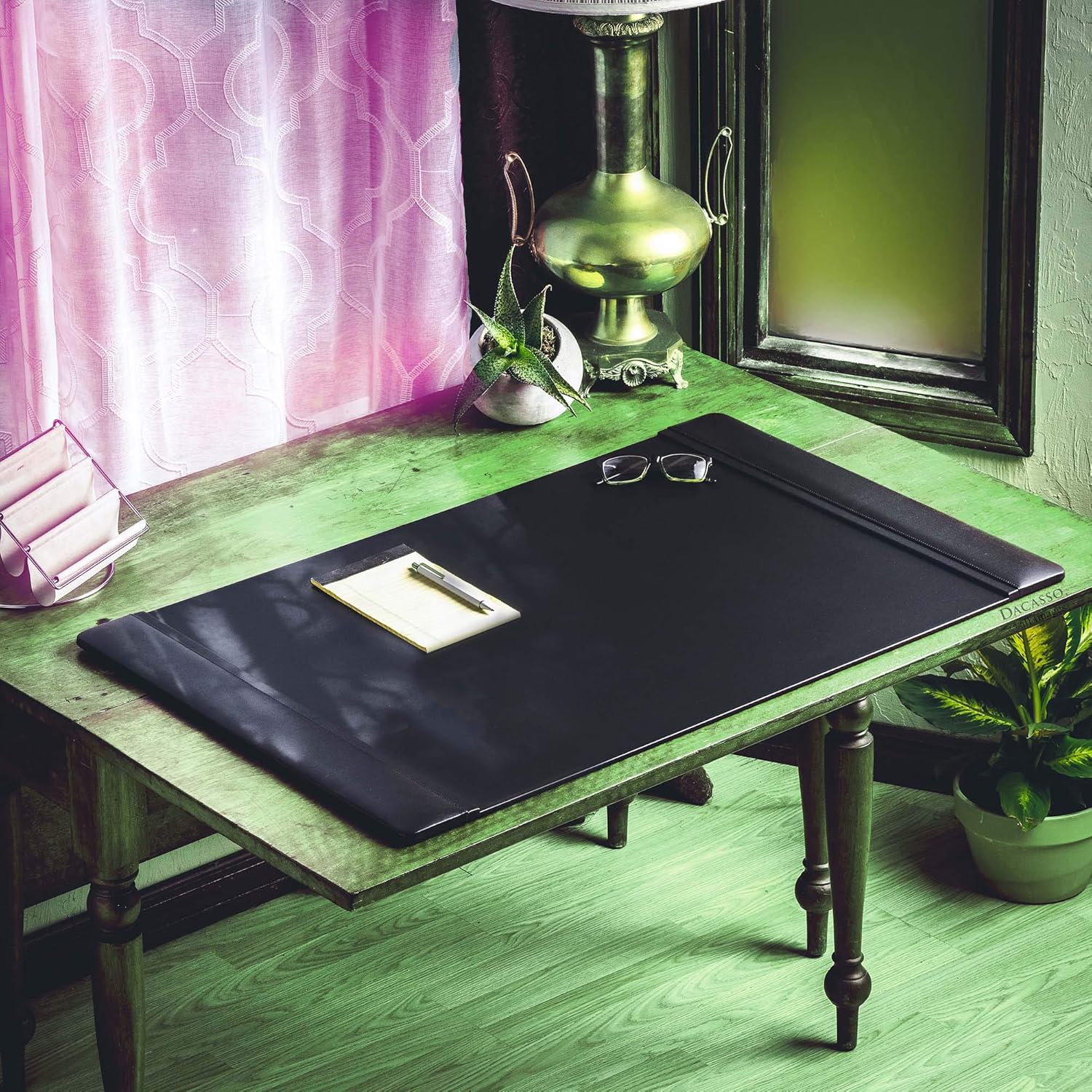 Black Leather Side-Rail Desk Pad/Desk Protector, 38