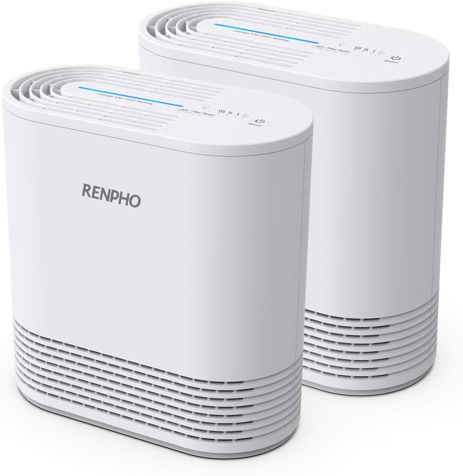 RENPHO Air Purifier for Home Bedroom Allergies and Pets Hair, H13 True HEPA Filter, Eliminate 99.97% Odors Smoke Mold Pollen Dust with 3-Stage Filtration System, 2 Pack