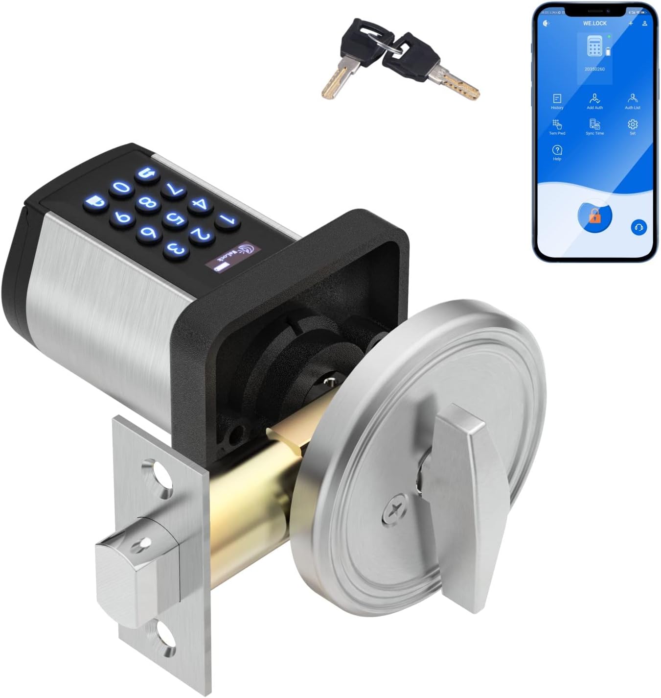 WE LOCK PCB D20 Smart Keypad Door Knob Deadbolt with Bluetooth Door Knob with Keypads Keyless Entry Door Lock with APP WiFi Gateway Remote Control for Home Hotel Apartment Office Interior Doors Pack of 2