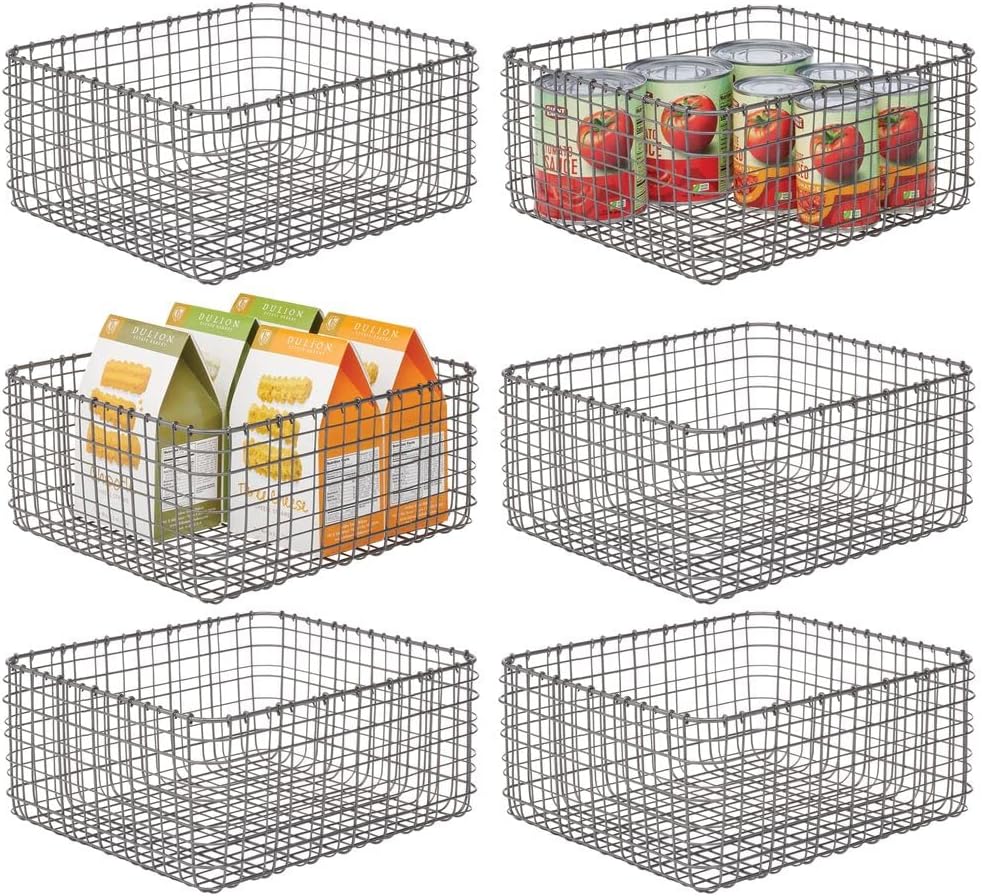 mDesign Farmhouse Decor Metal Wire Food Organizer Storage Bin Basket for Kitchen Cabinets, Pantry, Bathroom, Laundry Room, Closets, Garage, 6 Pack - 12