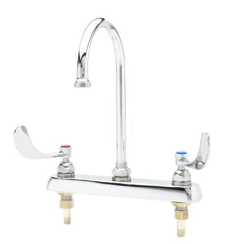 TS Brass B-1142-04 8-Inch C C Deck Mount Workboard Faucet with 4-Inch Wrist Action Handles and Swivel Gooseneck